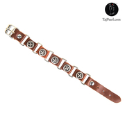 Taj Pearl Fashion Designer Alloy Brown Leather Bracelet 