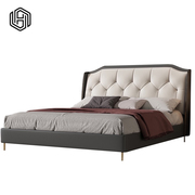 Luxury headboard modern Italian genuine leather bed.
